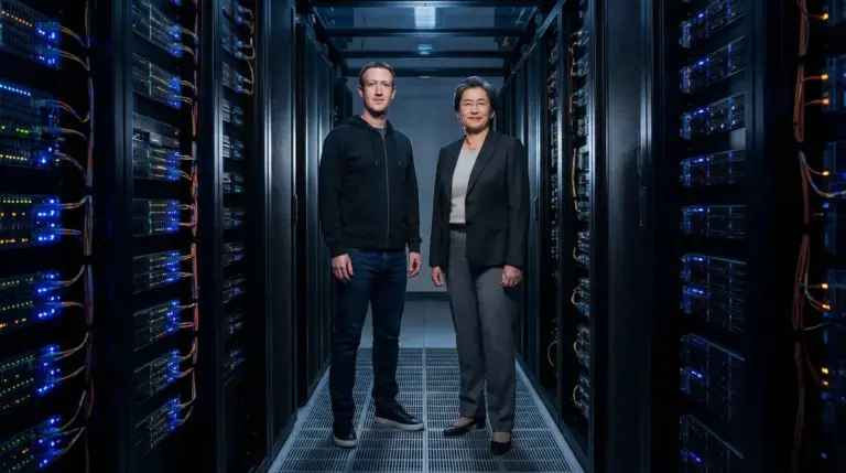 Mark Zuckerberg and Lisa Su in a data center