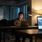 A user watching an AI agent navigate a laptop browser.