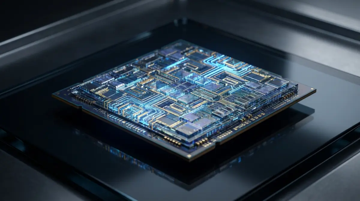 Futuristic silicon chip representing the new MatX AI processor architecture.