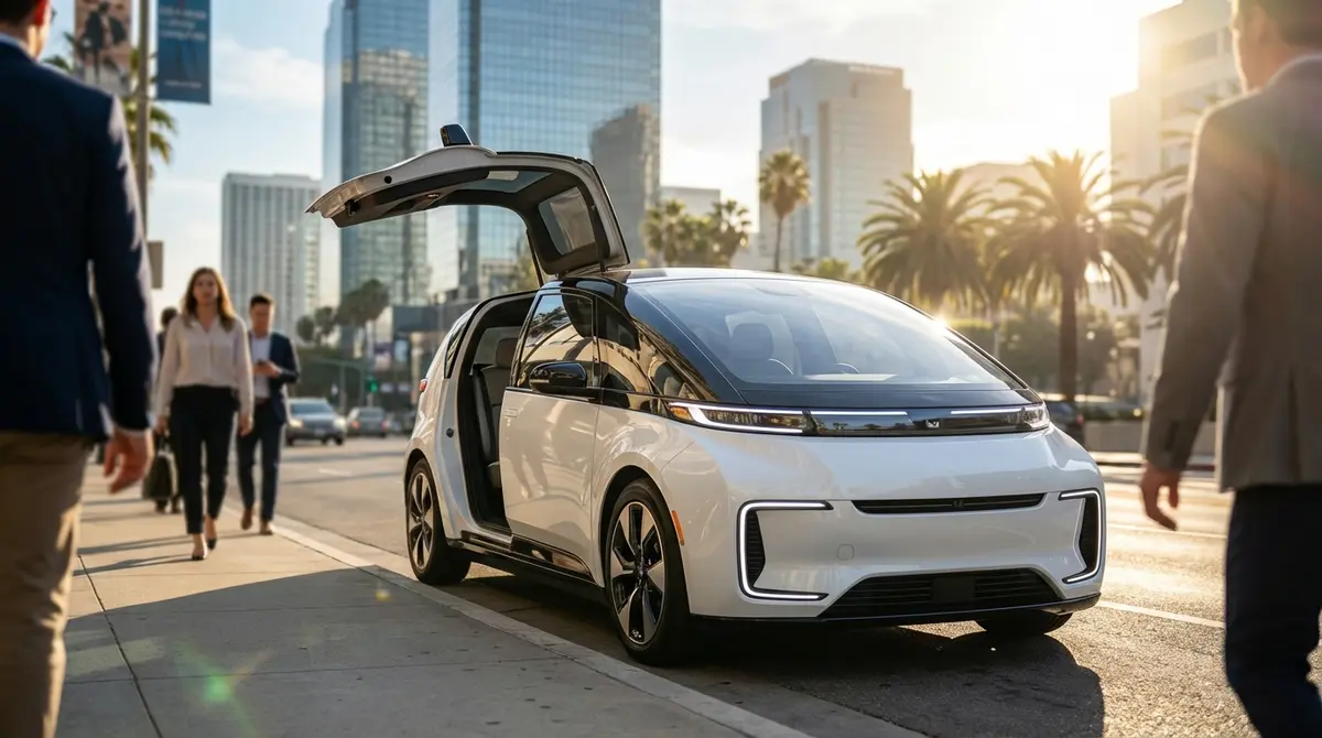 A Waymo robotaxi stranded on a street with an open door.