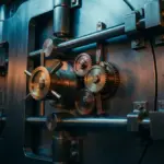 Close-up of a secure metallic vault lock mechanism with cinematic lighting.