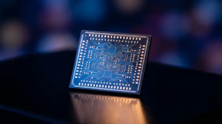 Abstract representation of a compact but powerful AI processor chip